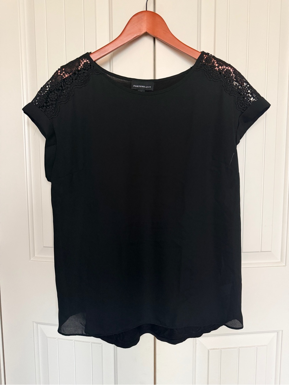 Portmans Black Lace-Trim Cap Sleeve Blouse